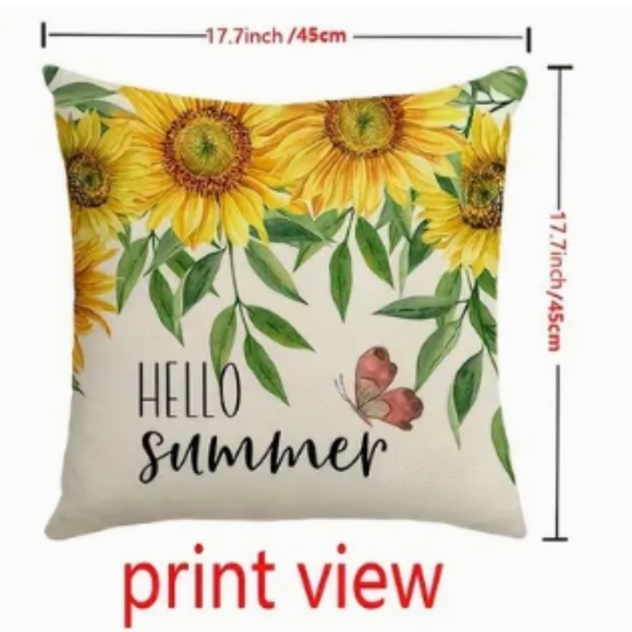 NEW HELLO SUMMER SUNFLOWERS BUTTERFLY FARMHOUSE FLORAL LINEN PILLOW COVER 17.7" - Picture 2 of 6
